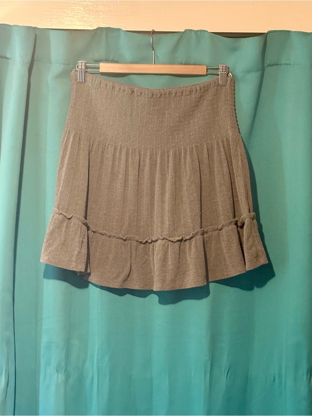 Smocked Ruffle Hem Mini Skirt - Olive